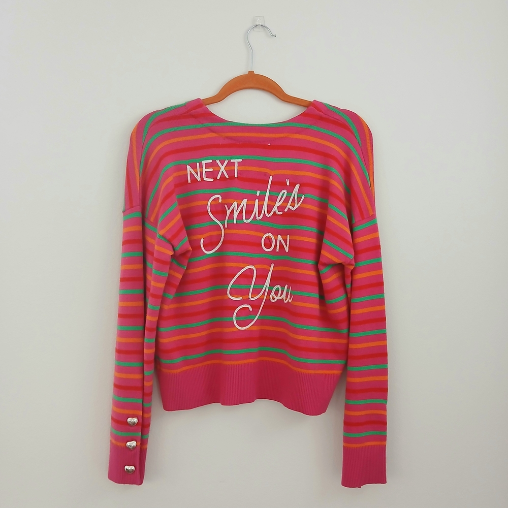 NWT Kerri Rosenthal Striped Pink Sweater with Button Details